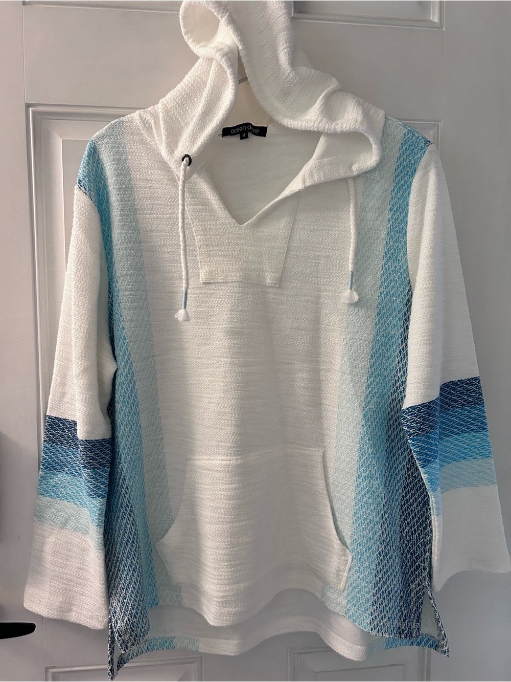 Ocean Drive White and Light Blue Baja Hoodie with Aqua Stripe Accents